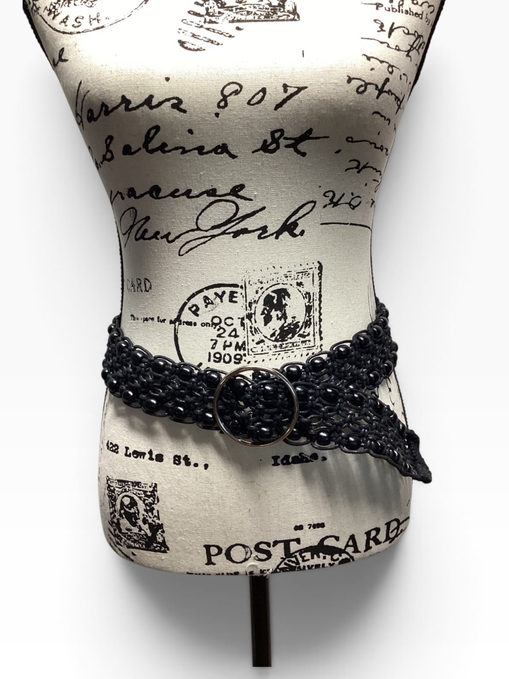 POL Black leatherette Beaded Adjustable Ring Belt.